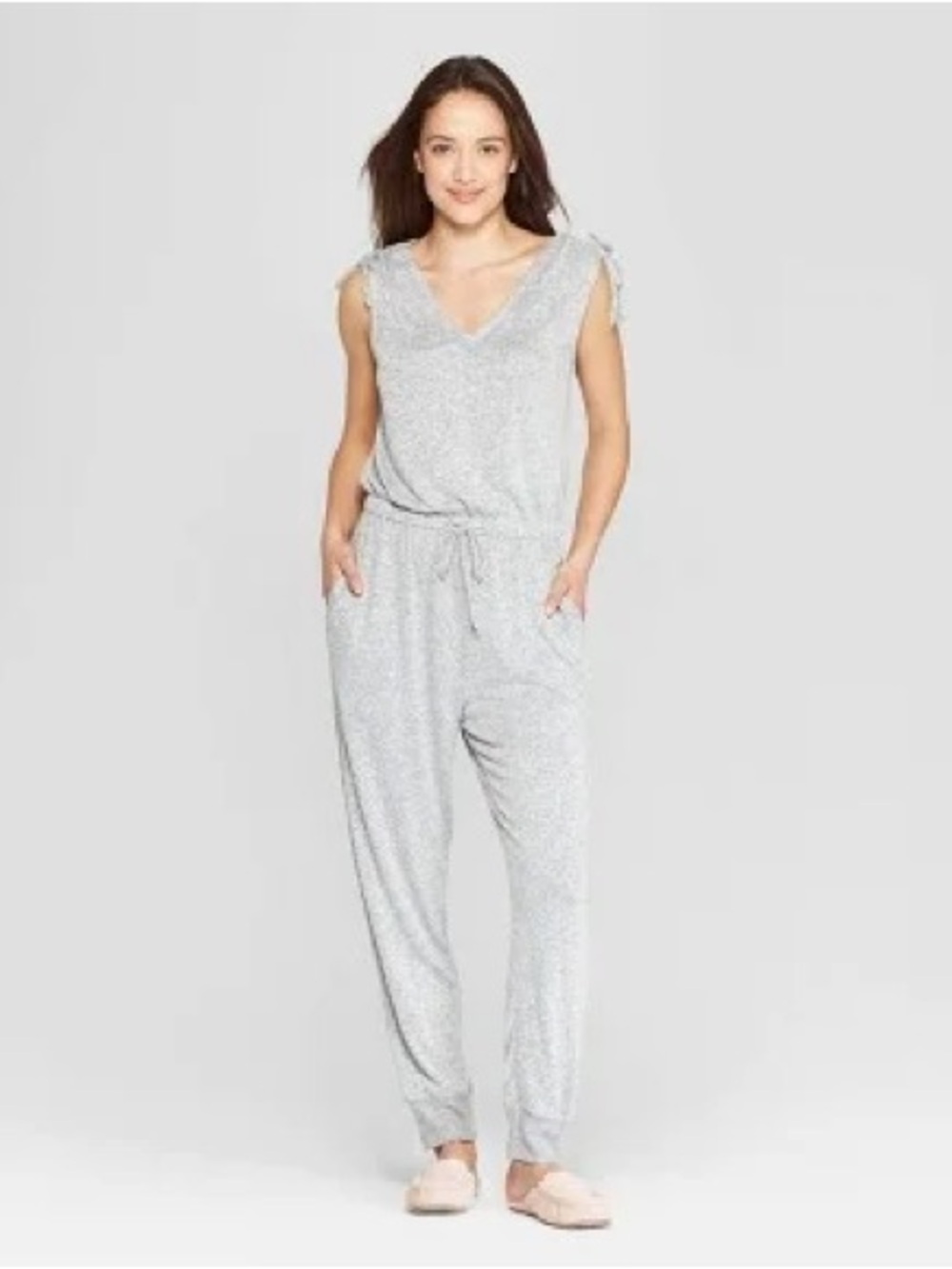 Cozy Sleeveless Knit Jumpsuit - Heather Gray